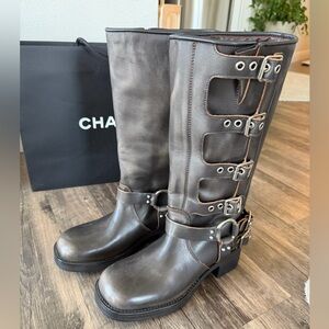 Steve Madden Rocky Brown Distressed Leather Buckle Knee Boot